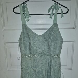 Lulu's Sage Green Lace Tie-Strap High-Low Midi Dress